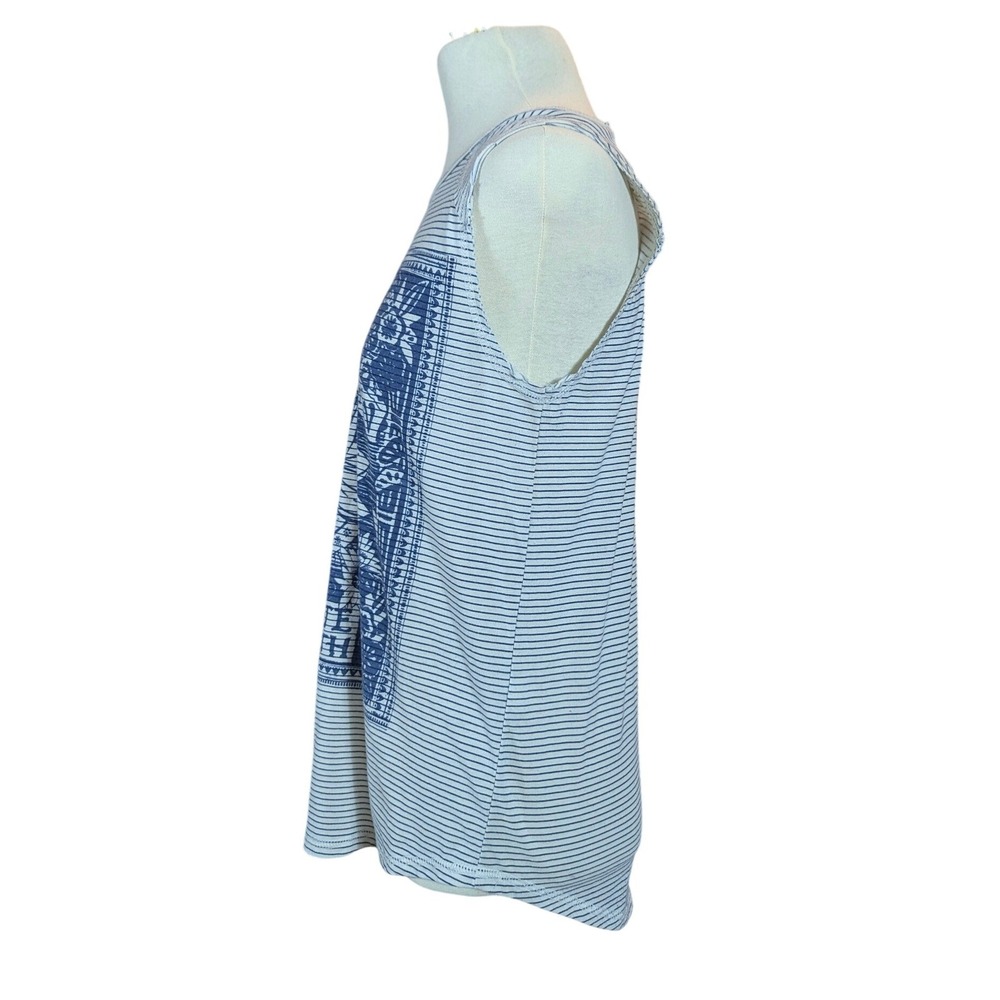 Lucky Brand Tank Top Womens S White Blue Striped Namaste Lotus Graphic Boho Chic - Picture 3 of 9
